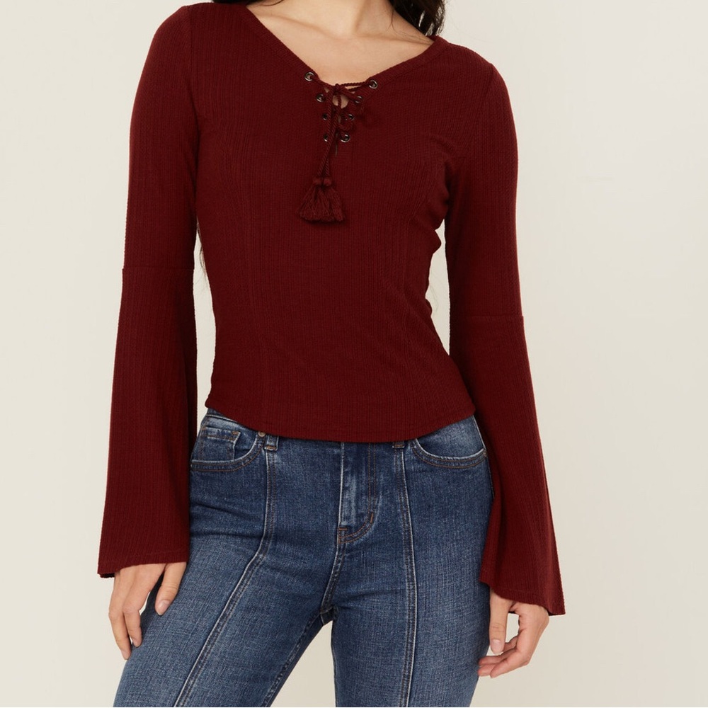Women's Burgundy Lace-Up Top - Brand new